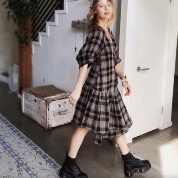 Apiece Apart Dresses & Skirts - Apiece Apart Plaid Print asymmetric Knee-Length wrap Dress, gauzy cotton, sz 0